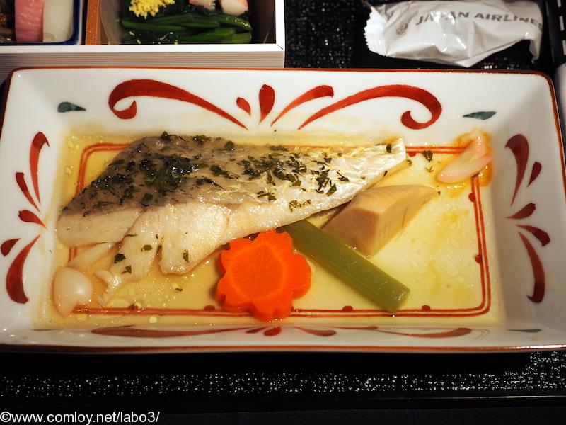 日本航空　JL36 シンガポール - 羽田　ビジネスクラス　機内食 台の物 鱸の木の芽焼き