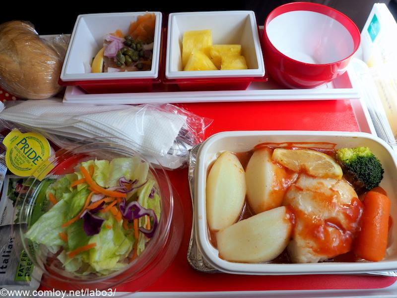 日本航空 JL785 ホノルル - 成田 エコノミークラス機内食 シーフードミール