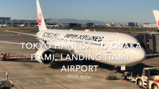 【機内から離着陸映像】2020 Nov Japan Airlines JAL111 TOKYO HANEDA to OSAKA ITAMI, Landing ITAMI Airport
