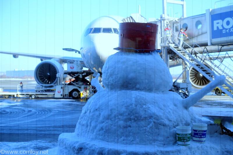 飛行機を見つめる雪だるま